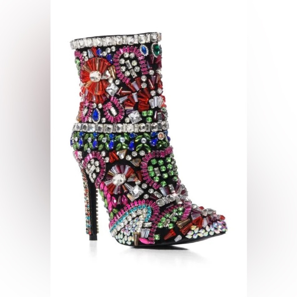 •Holly• Multicolor Crystal Embellished Rhinestone Stiletto Bootie - Picture 2 of 5